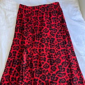 Red animal print midi skirt